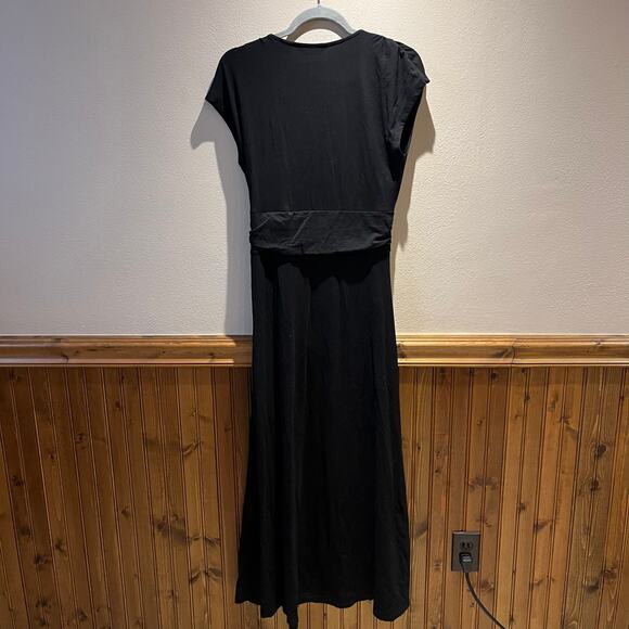 Lands End Womens Maxi Dress Black Sz S Wrap Ruched Summer Casual - Picture 2 of 4